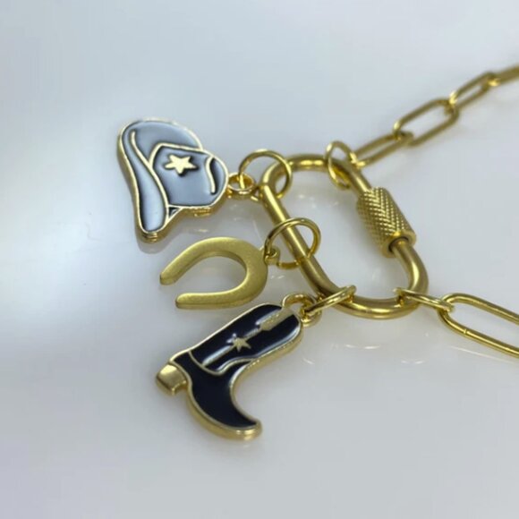 Oval Carabiner Cowgirl Cowboy Charms on Paperclip Chain Necklace - Picture 4 of 7